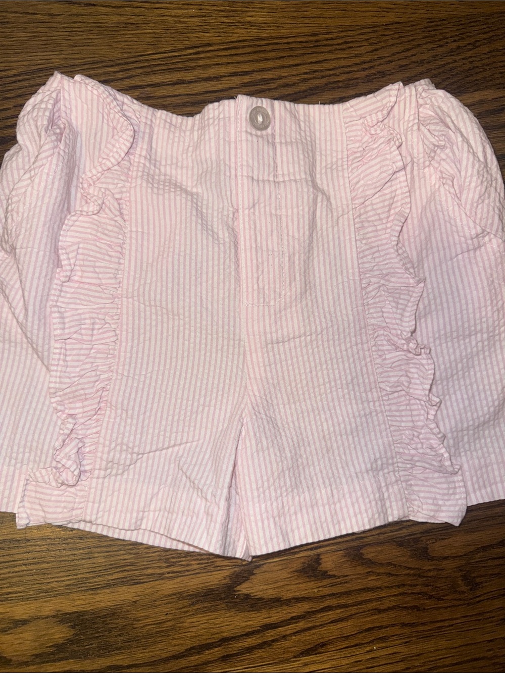 Little English Pink Striped Seersucker Ruffle Shorts